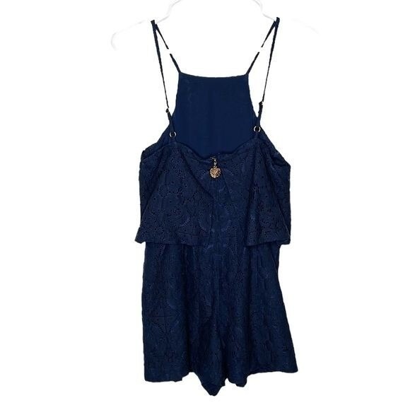 Lilly Pulitzer Womens Celyn Lace Romper Sz 2 Navy Blue Preppy Coastal Resortwear - Picture 4 of 10